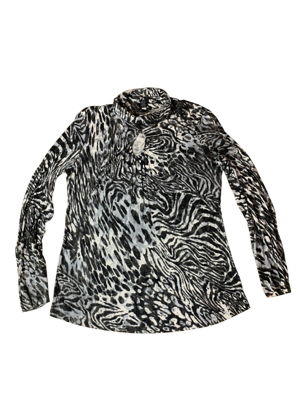 Spense Black and White Animal-Print Mock Neck Top Size XL
